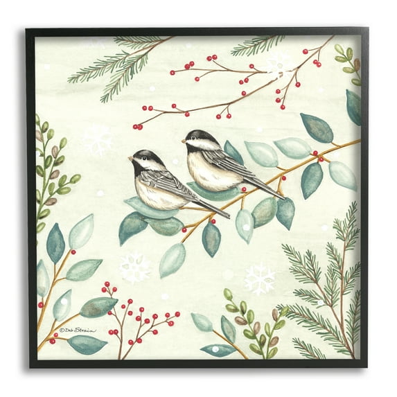 Stupell Industries Birds on Holiday Branches Holiday Painting Black Framed Art Print Wall Art, 17 x 17