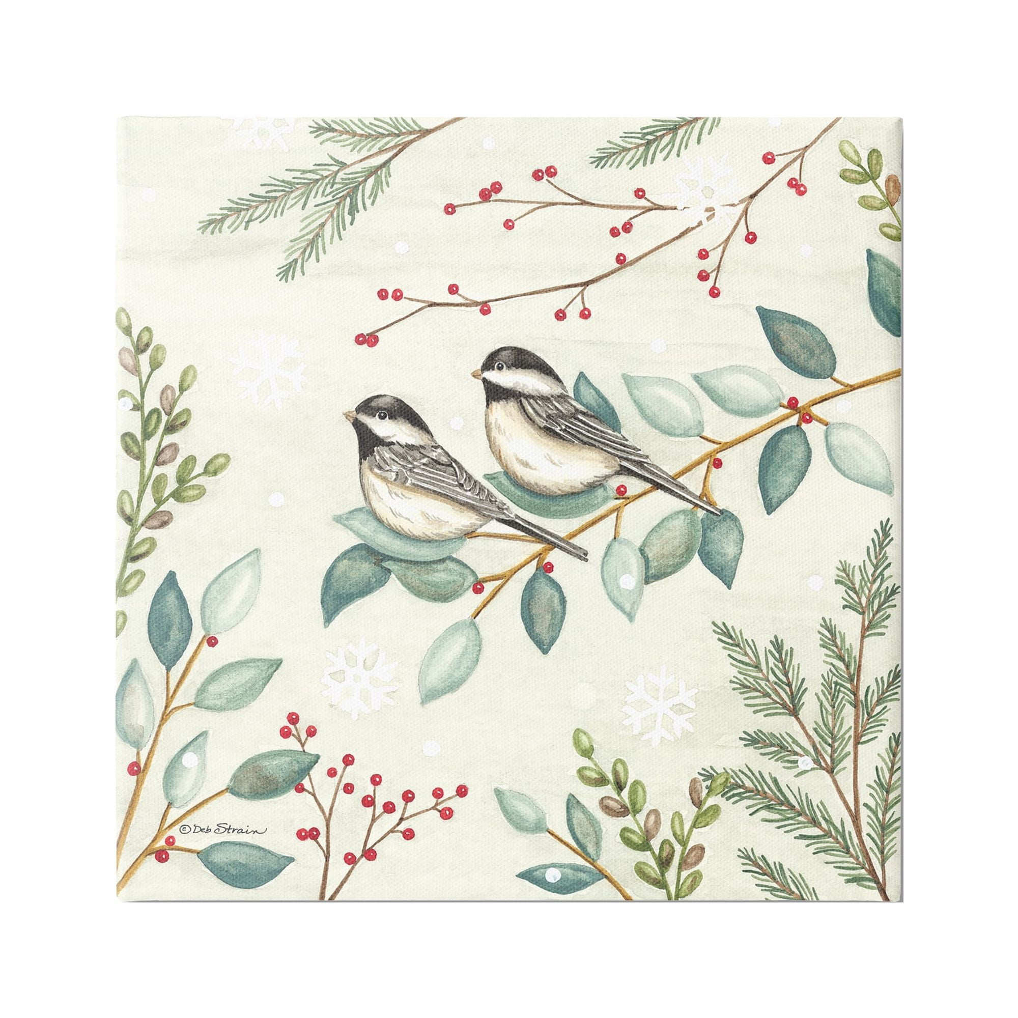 Stupell Industries Birds on Holiday Branches Holiday Painting Gallery Wrapped Canvas Print Wall Art, 24 x 24