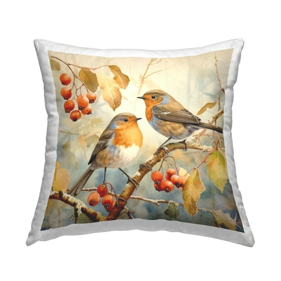 Stupell Industries Birds on Persimmon Tree Decorative Printed Throw Pillow, 18 x 18