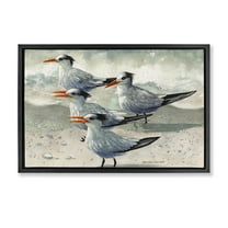Stupell Industries Birds on Sandy Beach Animals & Insects Painting Black Floater Framed Canvas Art Print Wall Art, 25 x 17