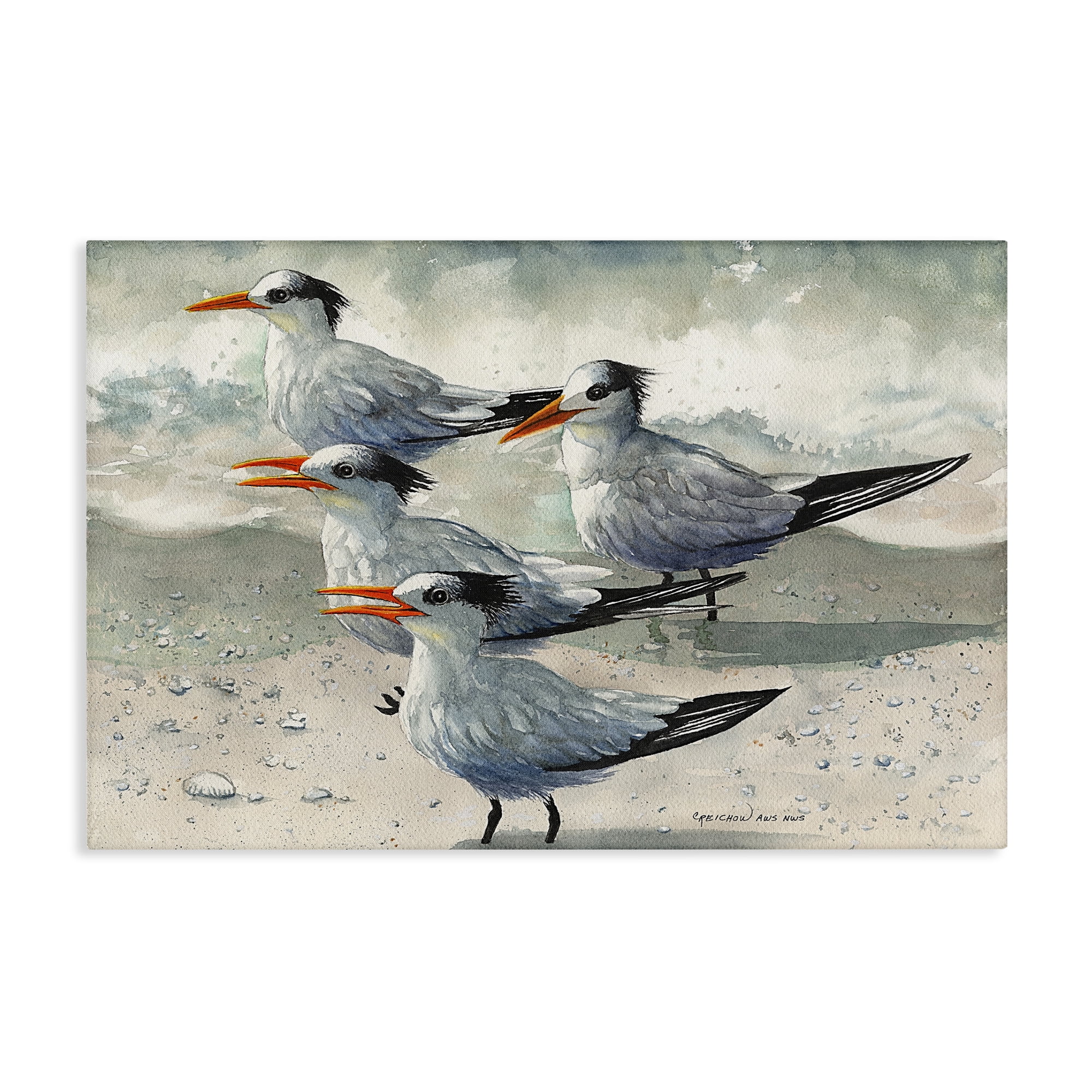Stupell Industries Birds on Sandy Beach Animals & Insects Painting Gallery Wrapped Canvas Art Print Wall Art, 30 x 20