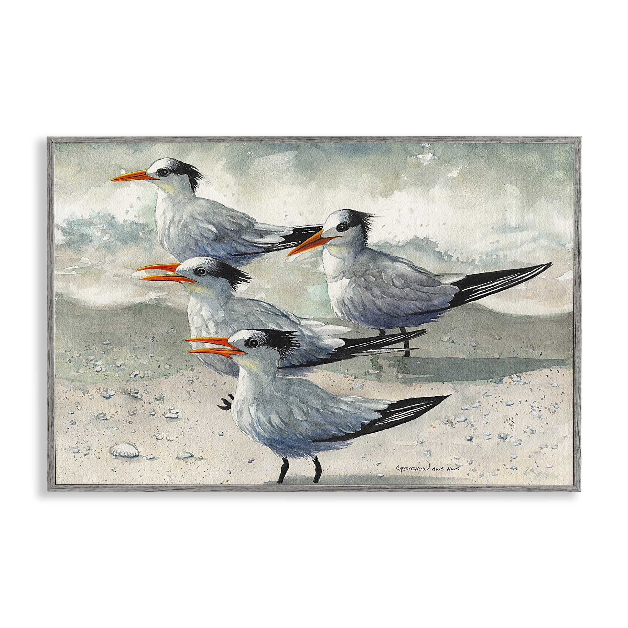 Stupell Industries Birds on Sandy Beach Animals & Insects Painting Gray Framed Art Print Wall Art, 18 x 12