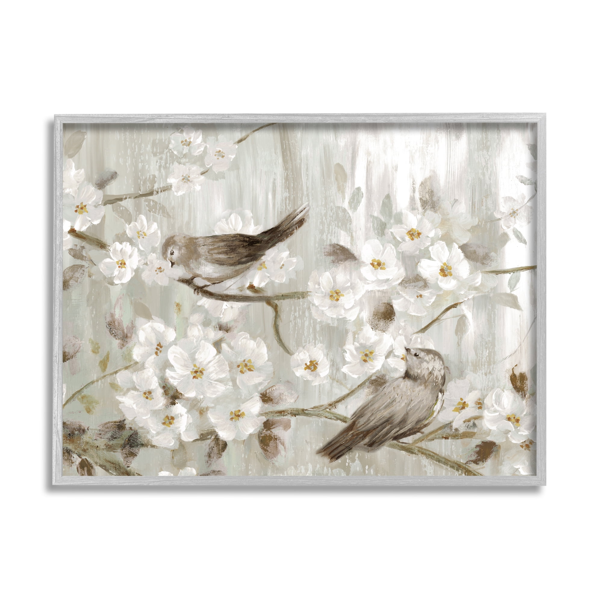 Stupell Industries Birds on Spring Blossom Tree Branches Farmhouse Painting, 14 x 11, Design by Nan