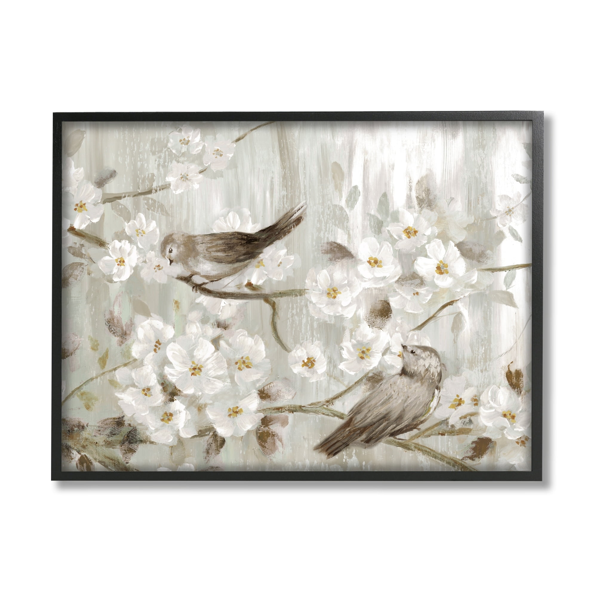 Stupell Industries Birds on Spring Blossom Tree Branches Farmhouse Painting, 14 x 11, Design by Nan