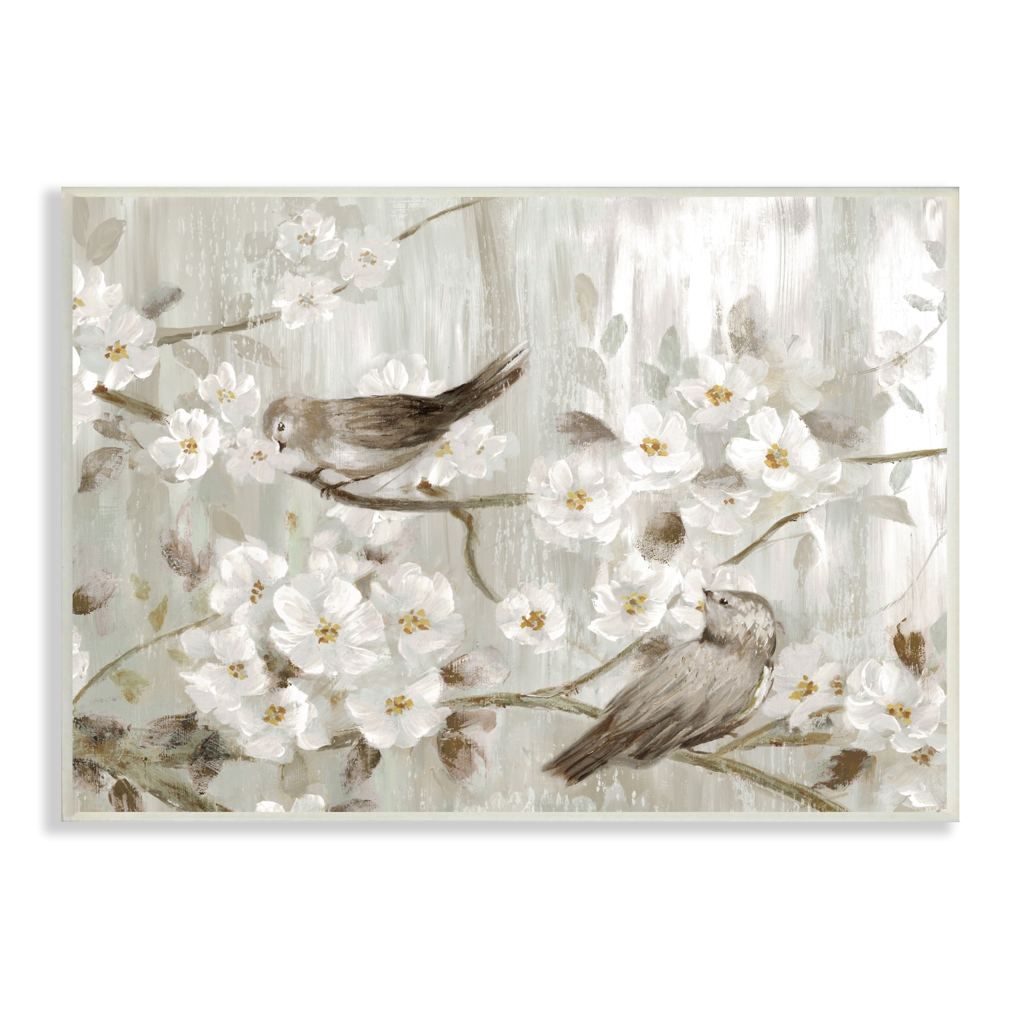 Stupell Industries Birds on Spring Blossom Tree Branches Farmhouse Painting, 19 x 13, Design by Nan