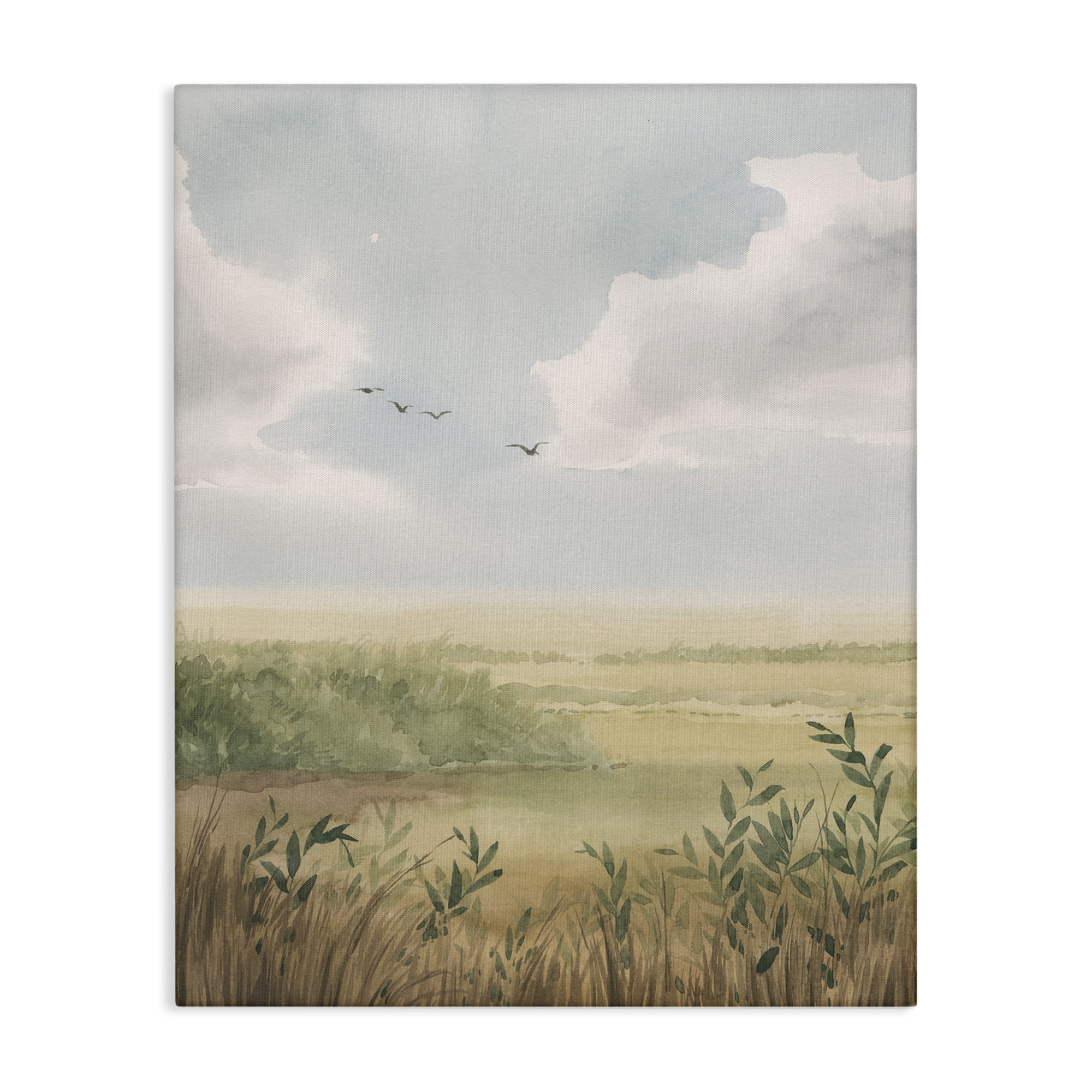 Stupell Industries Birds over Grasslands Landscape & Nature Painting Wrapped Canvas Art Print Wall Art, 24 x 30