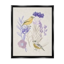 Stupell Industries Birds with Plant Sprigs Animals & Insects Painting Black Floater Framed Canvas Art Print Wall Art, 17 x 21