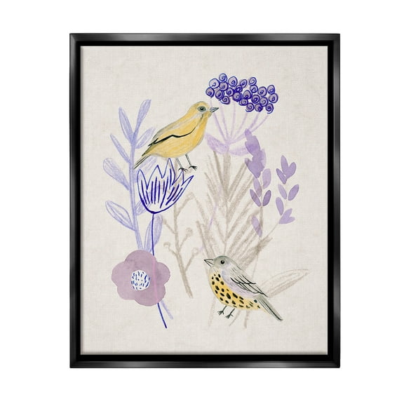 Stupell Industries Birds with Plant Sprigs Animals & Insects Painting Black Floater Framed Canvas Art Print Wall Art, 17 x 21