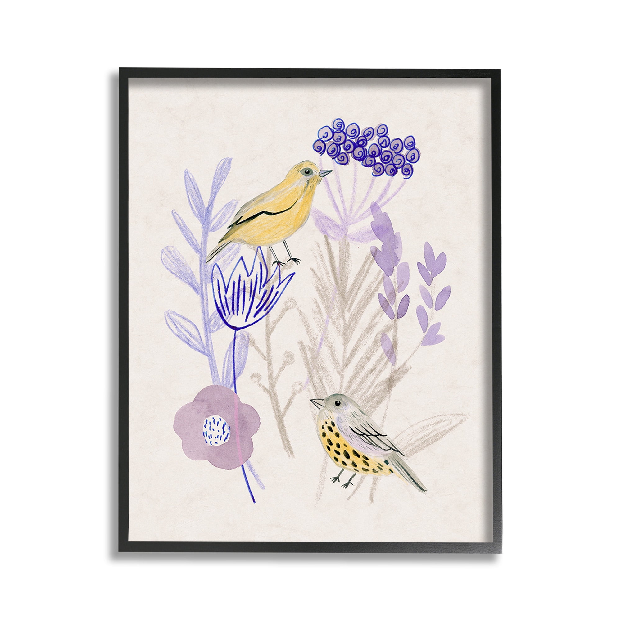 Stupell Industries Birds with Plant Sprigs Animals & Insects Painting Black Framed Art Print Wall Art, 11 x 14