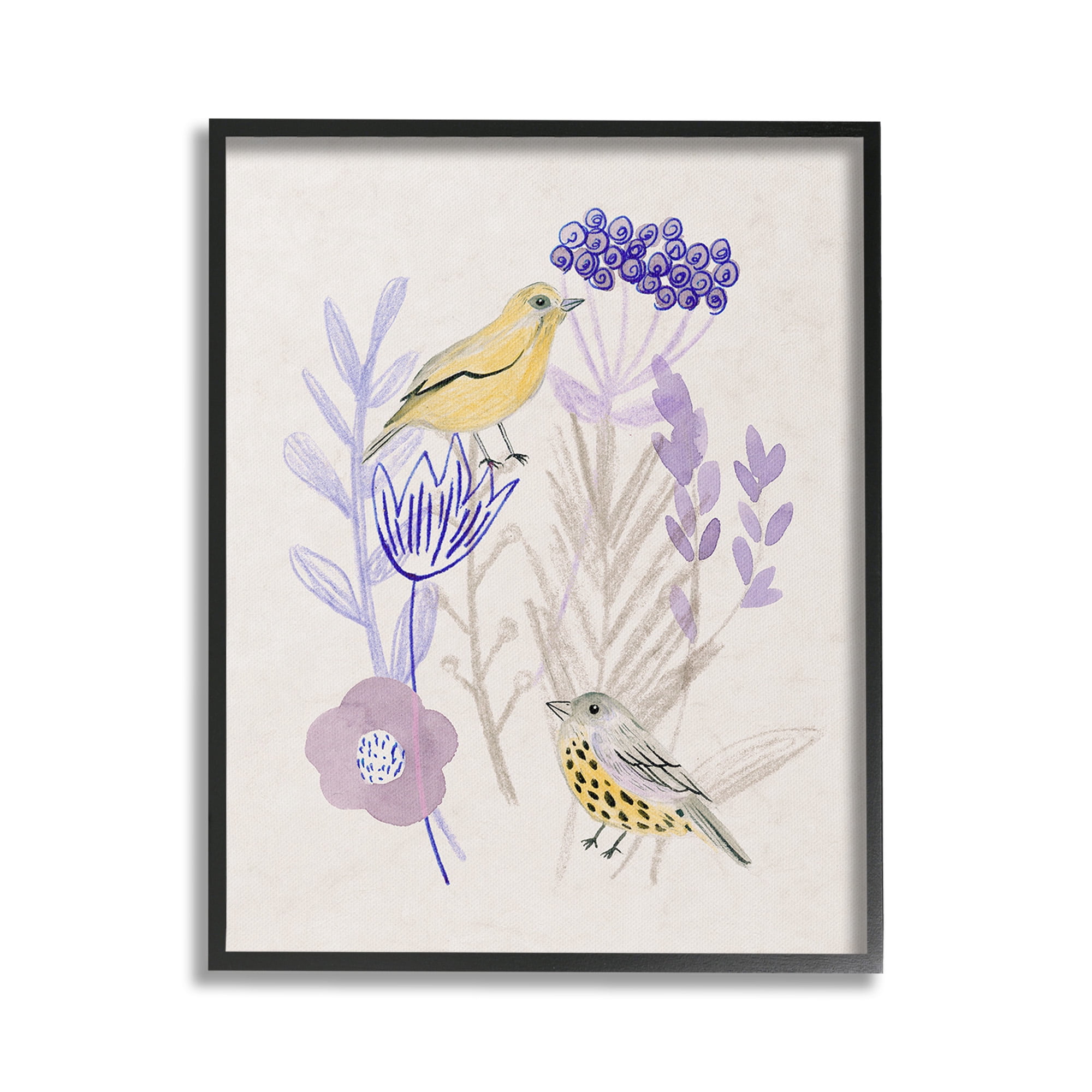 Stupell Industries Birds with Plant Sprigs Animals & Insects Painting Black Framed Art Print Wall Art, 24 x 30