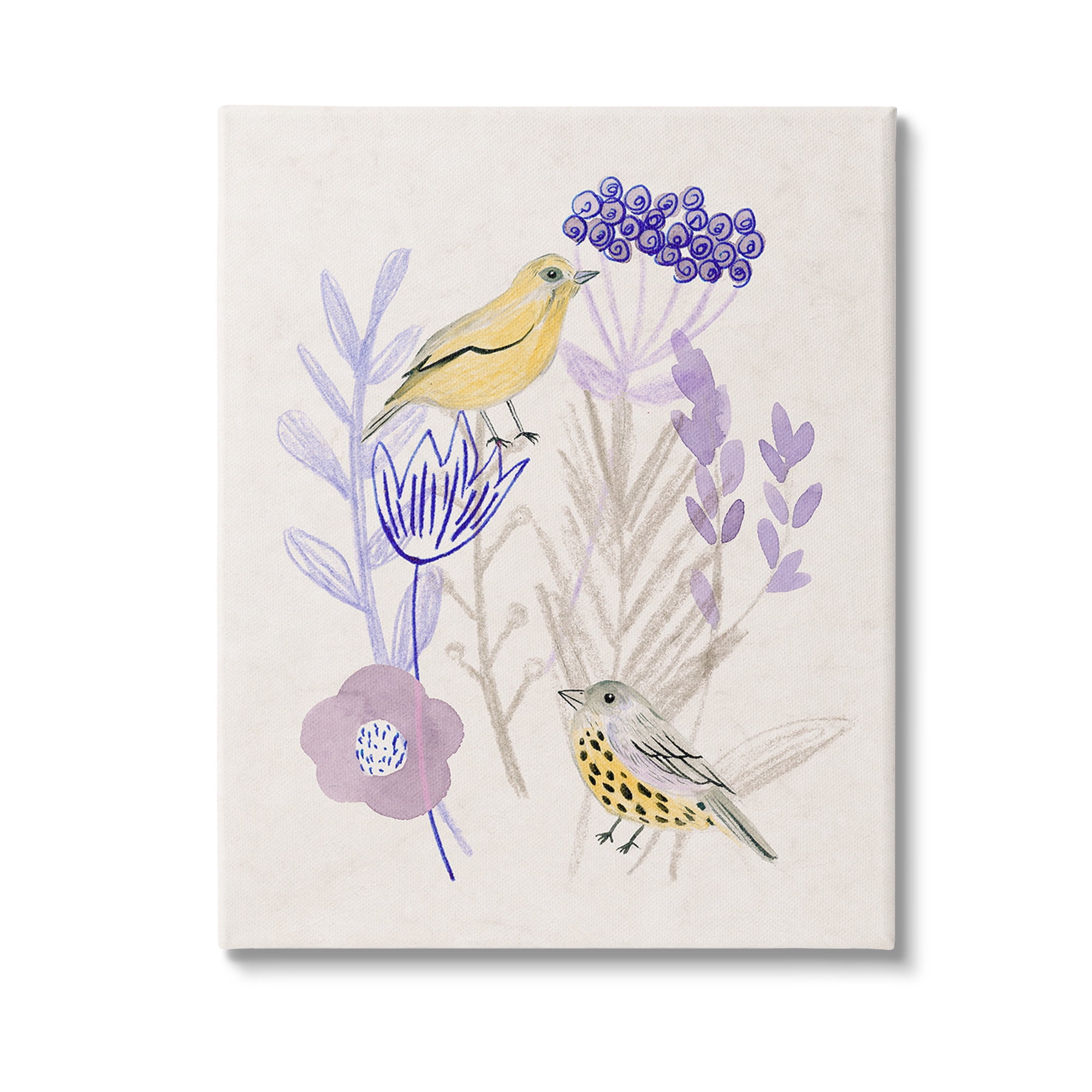 Stupell Industries Birds with Plant Sprigs Animals & Insects Painting Gallery Wrapped Canvas Art Print Wall Art, 24 x 30