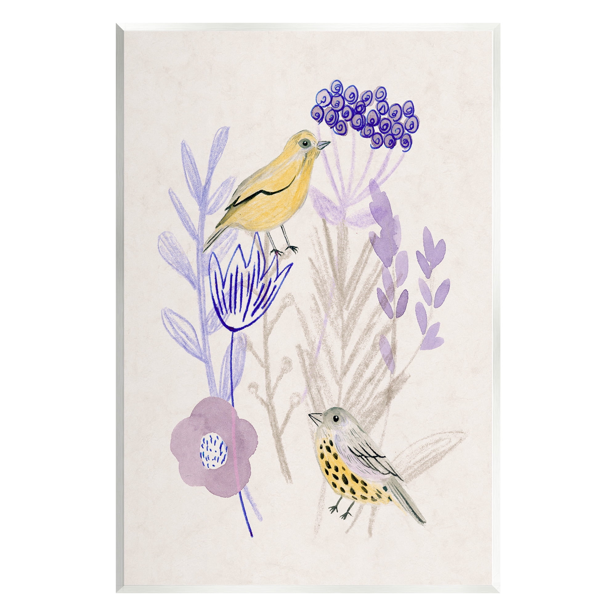 Stupell Industries Birds with Plant Sprigs Animals & Insects Painting Unframed Art Print Wall Art, 13 x 19