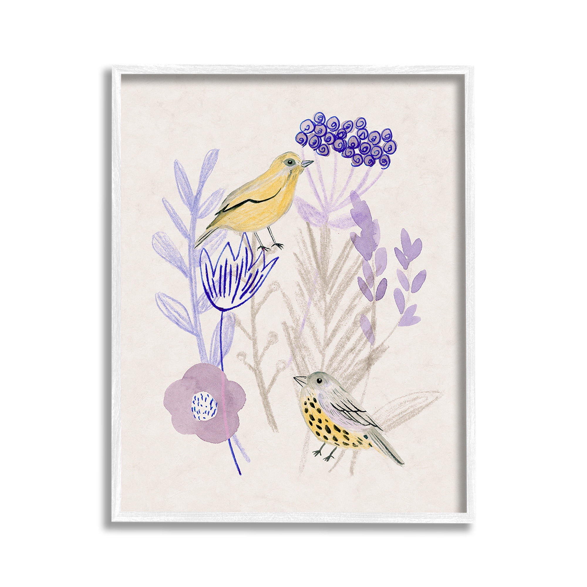 Stupell Industries Birds with Plant Sprigs Animals & Insects Painting White Framed Art Print Wall Art, 11 x 14