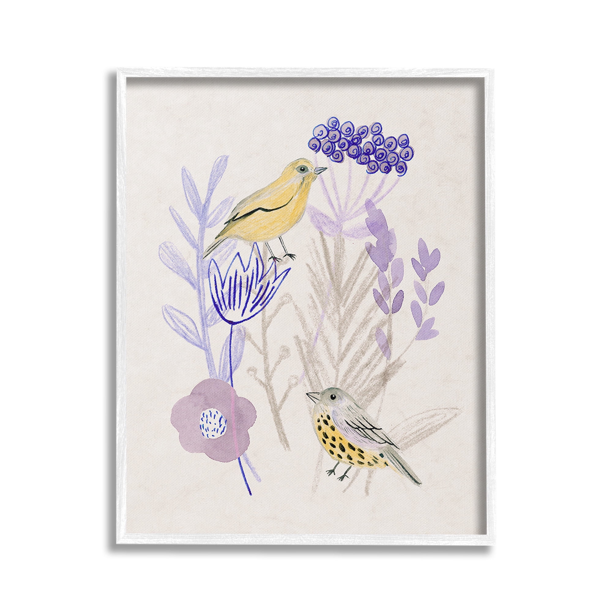 Stupell Industries Birds with Plant Sprigs Animals & Insects Painting White Framed Art Print Wall Art, 24 x 30