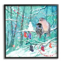 Stupell Industries Birds with Winter Stockings Holiday Painting Black Framed Art Print Wall Art, 12 x 12
