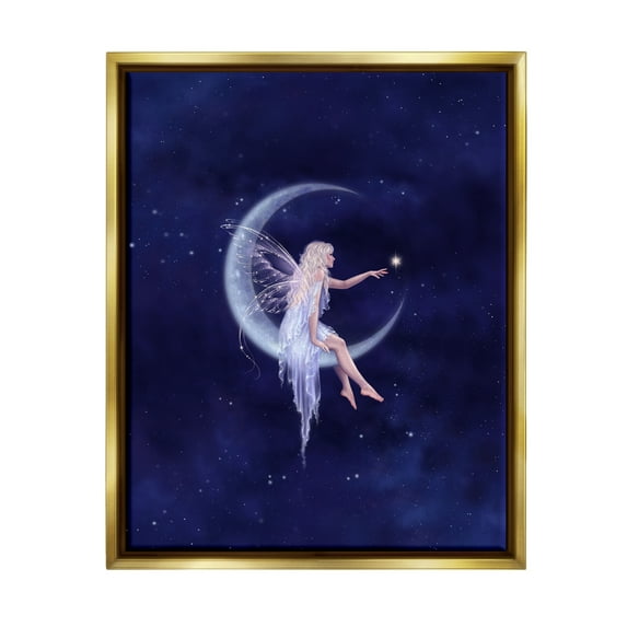 Stupell Industries Birth of a Star Fairy Fairy Tales & Fantasy Painting Gold Floater Framed Canvas Art Print Wall Art, 17 x 21