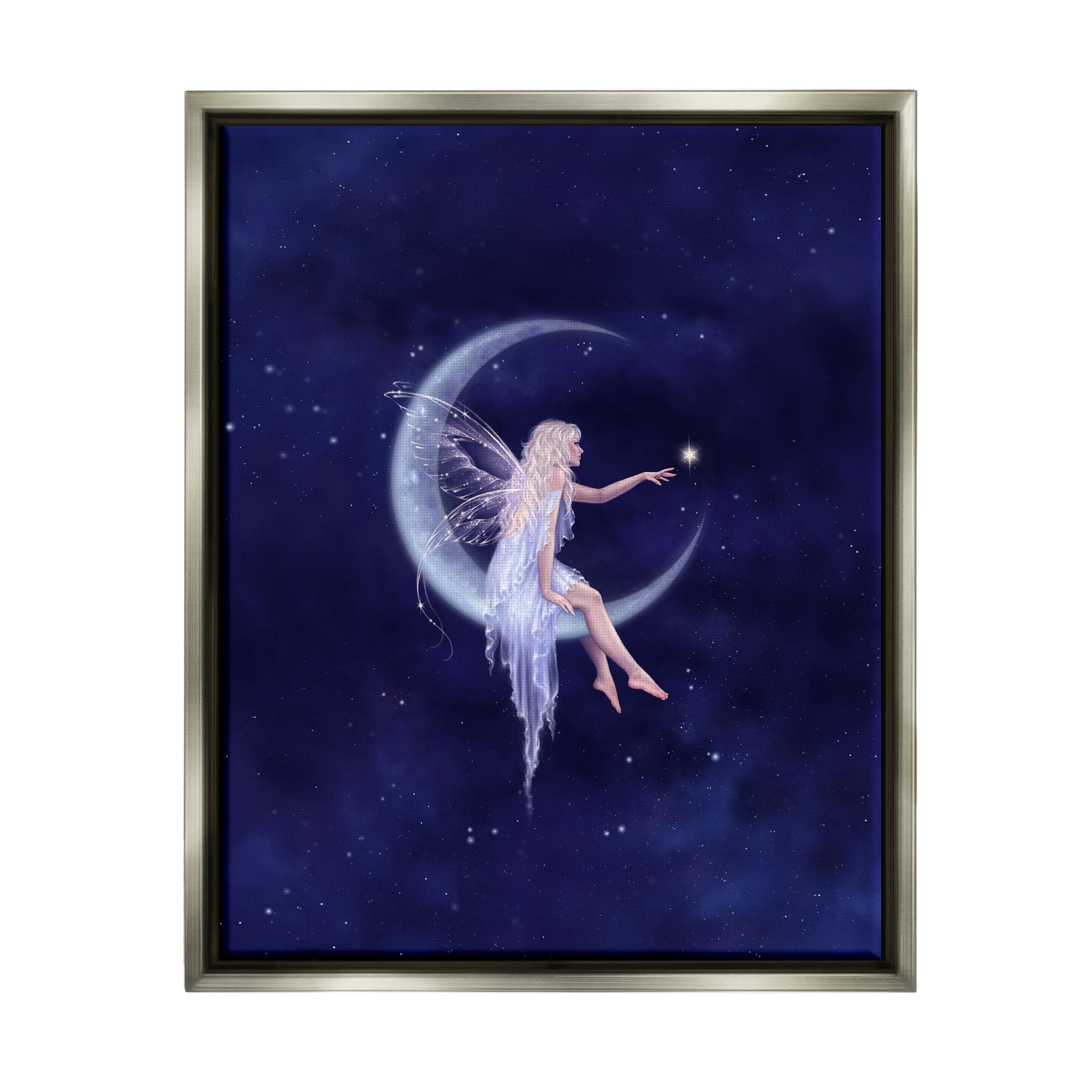 Stupell Industries Birth of a Star Fairy Fairy Tales & Fantasy Painting Gray Floater Framed Canvas Art Print Wall Art, 17 x 21