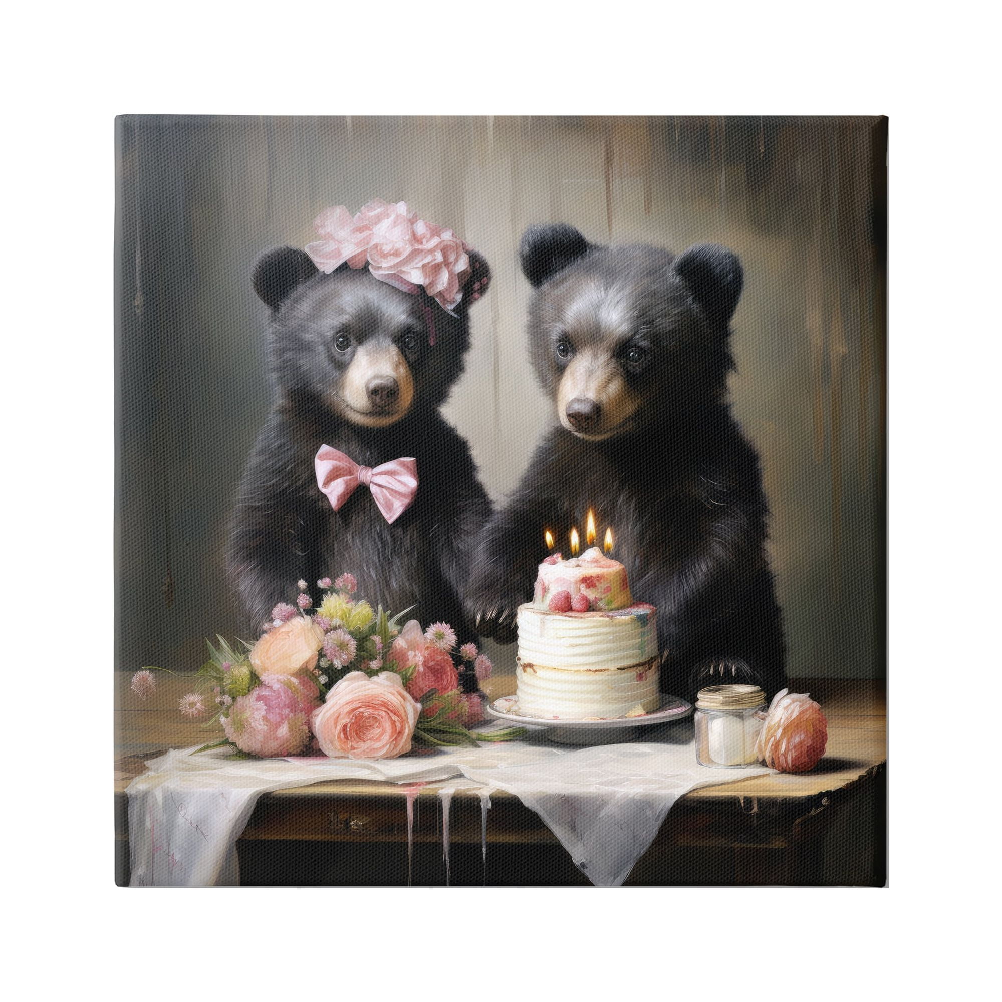Stupell Industries Birthday Cake Bears Animals & Insects Painting Gallery Wrapped Canvas Art Print Wall Art, 17 x 17