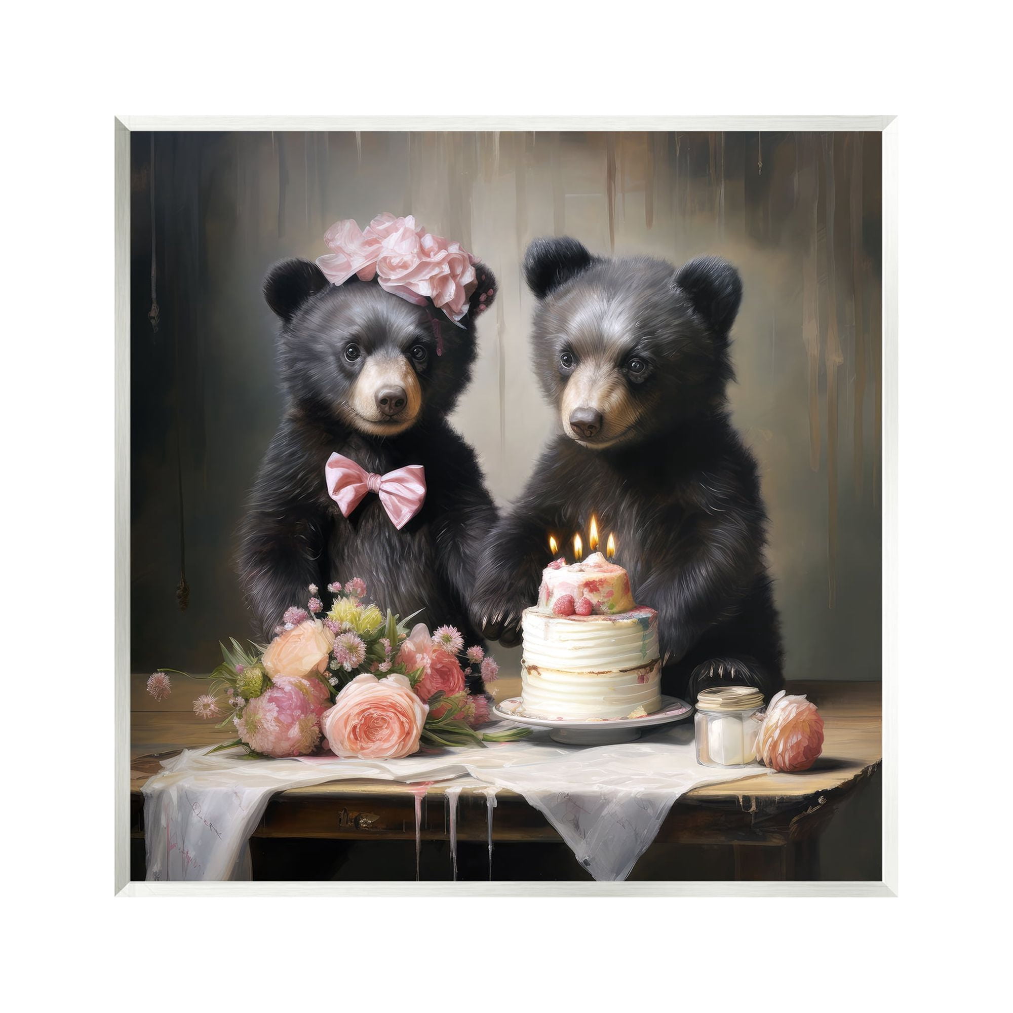 Stupell Industries Birthday Cake Bears Animals & Insects Painting Unframed Art Print Wall Art, 12 x 12