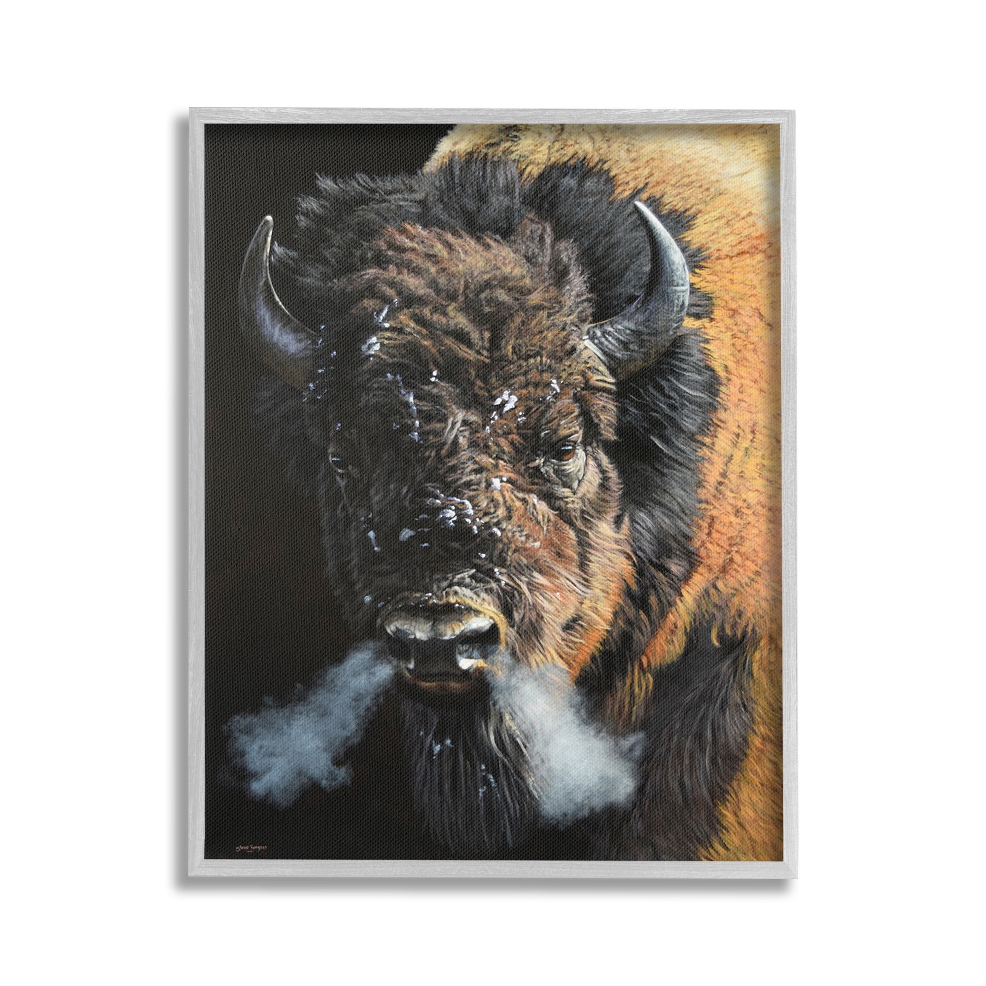 Stupell Industries Bison Breathing Steam Animals & Insects Photography Gray Framed Art Print Wall Art, 16 x 20