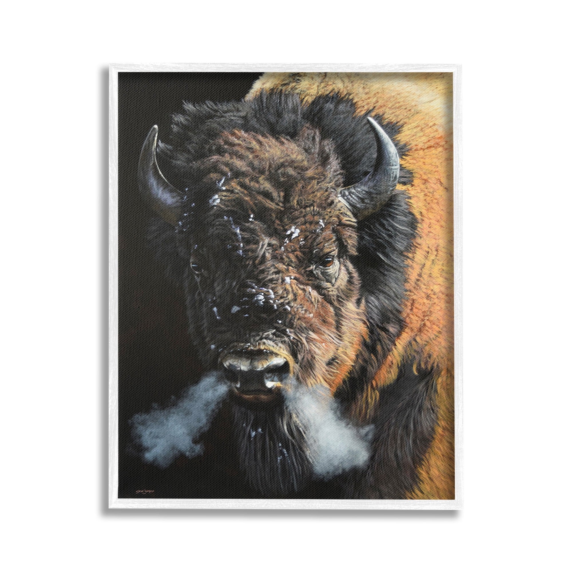 Stupell Industries Bison Breathing Steam Animals & Insects Photography White Framed Art Print Wall Art, 24 x 30