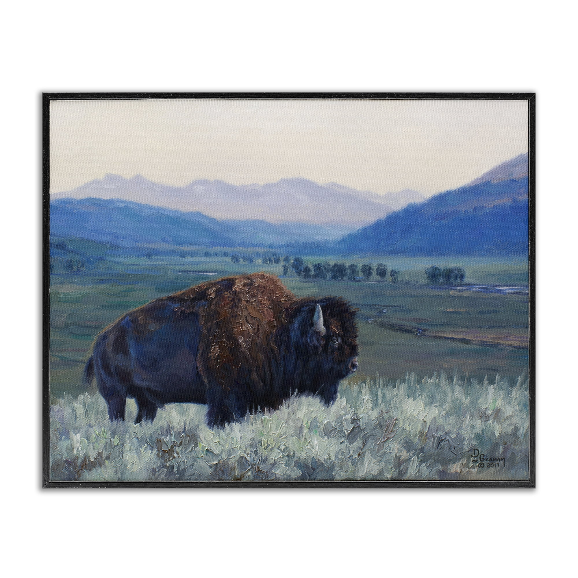 Stupell Industries Bison & Country Mountains Animals & Insects Painting Black Framed Art Print Wall Art, 30 x 24