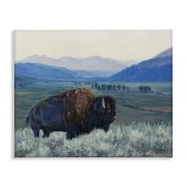 Stupell Industries Bison & Country Mountains Animals & Insects Painting Gallery Wrapped Canvas Art Print Wall Art, 20 x 16