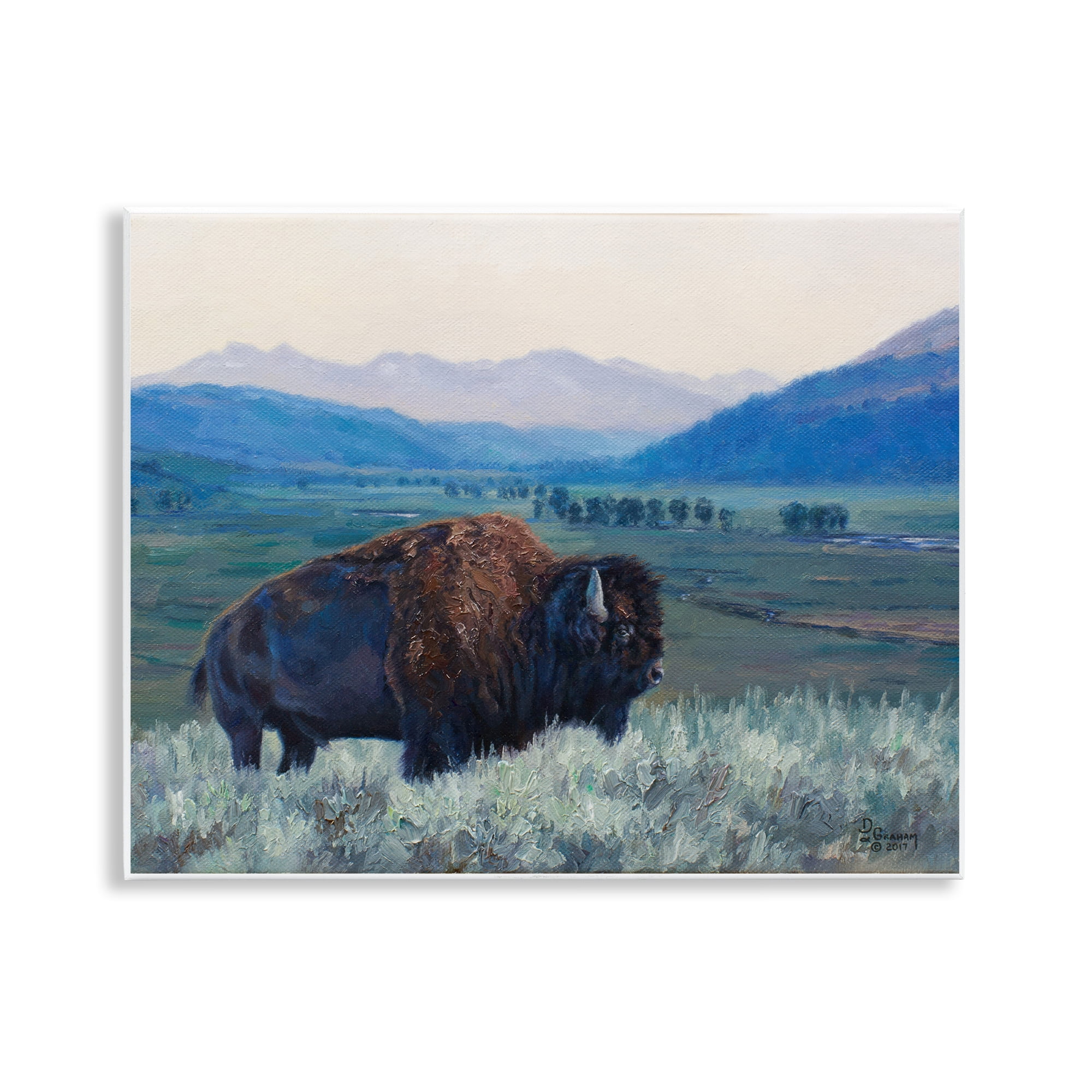 Stupell Industries Bison & Country Mountains Animals & Insects Painting Unframed Art Print Wall Art, 14 x 11