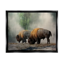 Stupell Industries Bison Duo Grazing Foggy Nature Animals & Insects Painting Black Floater Framed Art Print Wall Art