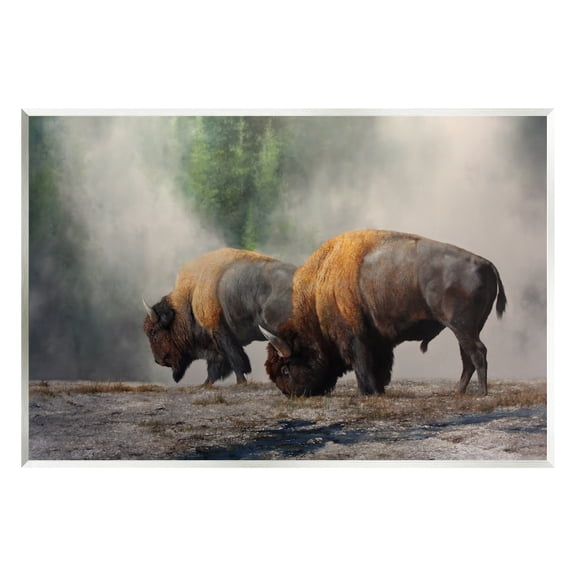 Stupell Industries Bison Duo Grazing Foggy Nature Animals & Insects Painting Unframed Art Print Wall Art