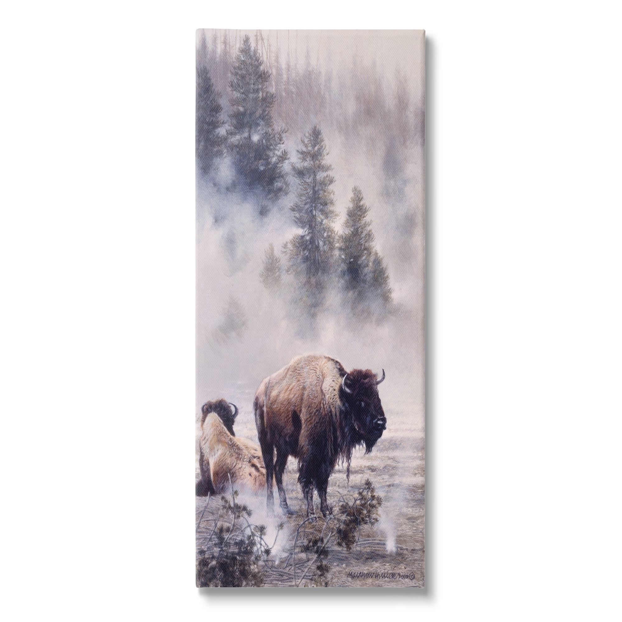 Stupell Industries Bison Foggy Woodland Nature Animals & Insects Painting Gallery Wrapped Canvas Print Wall Art