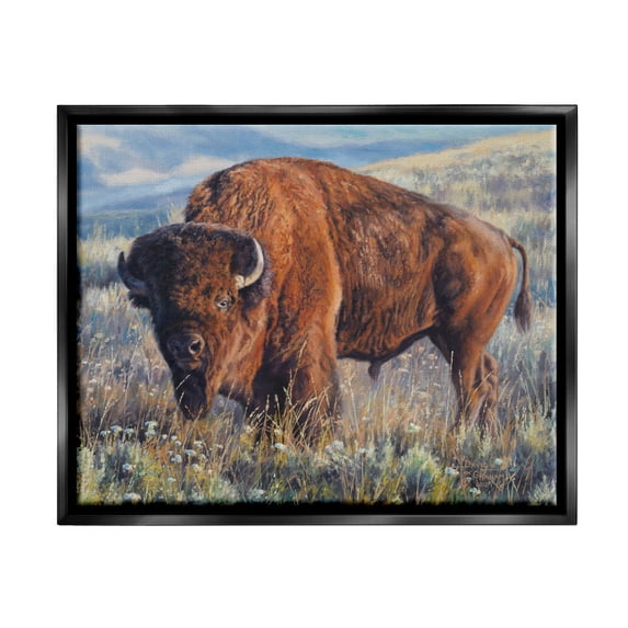 Stupell Industries Bison Grazing on Prairie Animals & Insects Photography Black Floater Framed Art Print Wall Art, 31 x 25