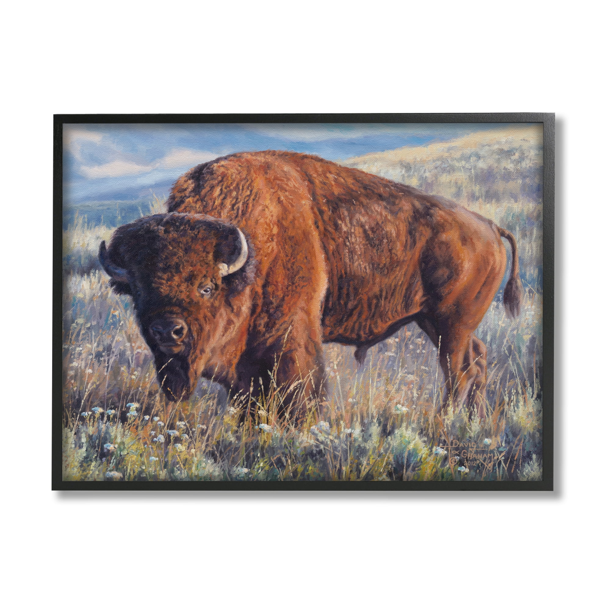 Stupell Industries Bison Grazing on Prairie Animals & Insects Photography Black Framed Art Print Wall Art, 30 x 24