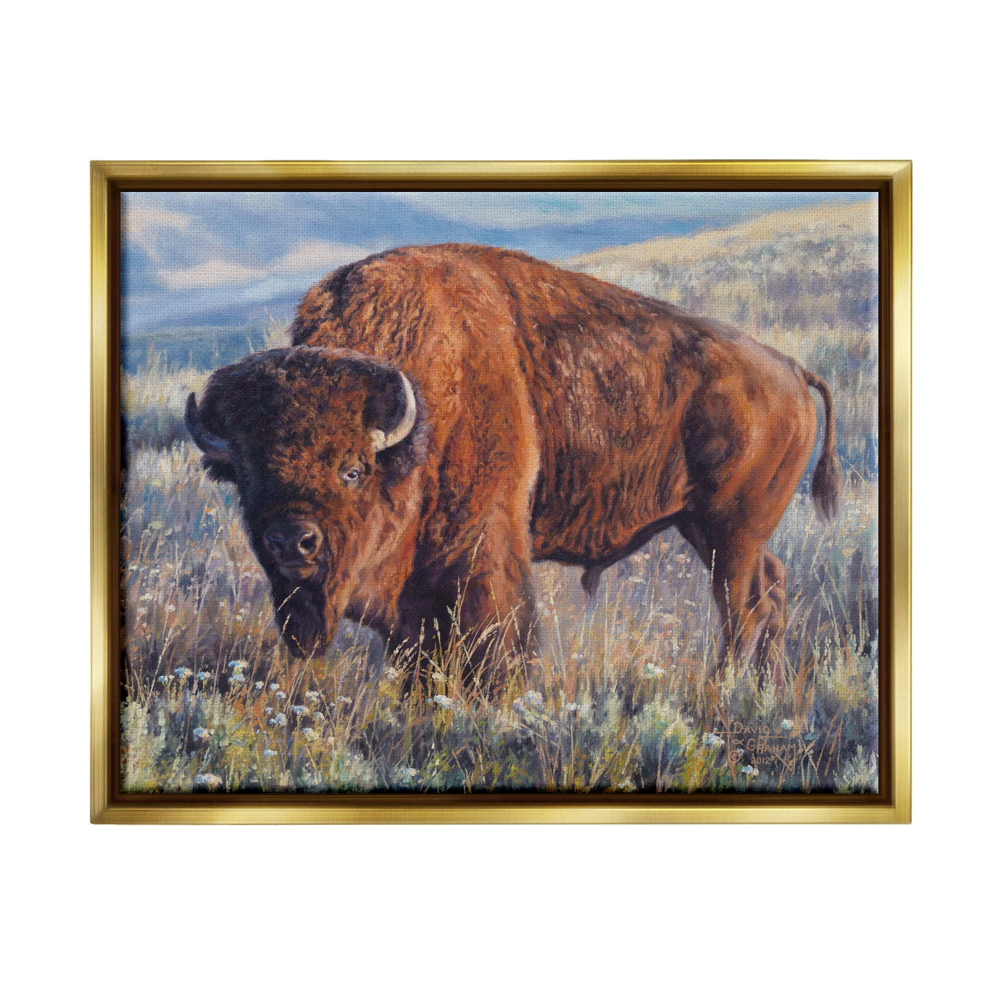 Stupell Industries Bison Grazing on Prairie Animals & Insects Photography Gold Floater Framed Art Print Wall Art, 21 x 17