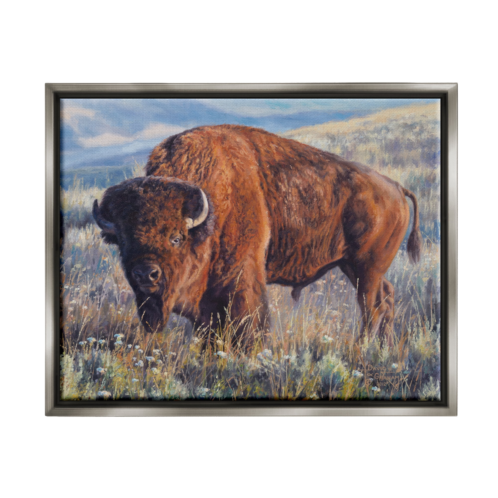 Stupell Industries Bison Grazing on Prairie Animals & Insects Photography Gray Floater Framed Art Print Wall Art, 31 x 25