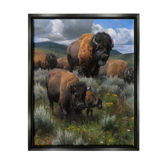 Stupell Industries Bison Herd Rural Landscape Animals & Insects Painting Black Floater Framed Art Print Wall Art, 17 x 21