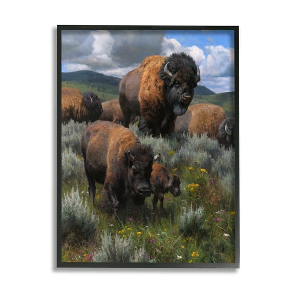 Stupell Industries Bison Herd Rural Landscape Animals & Insects Painting Black Framed Art Print Wall Art, 11 x 14