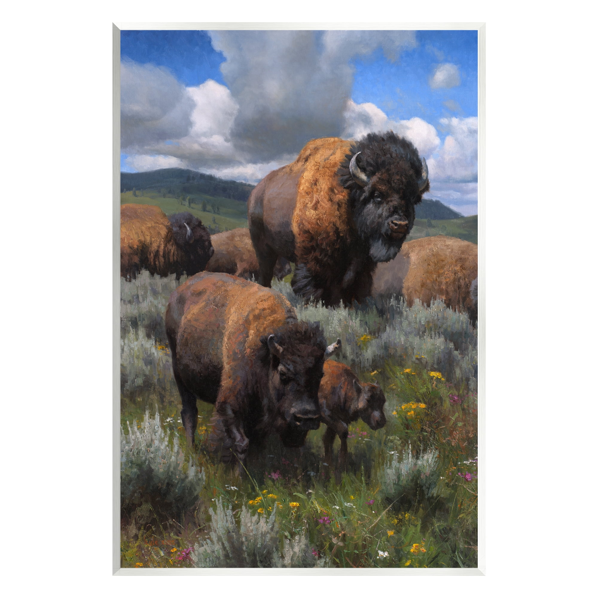 Stupell Industries Bison Herd Rural Landscape Animals & Insects Painting Unframed Art Print Wall Art, 13 x 19