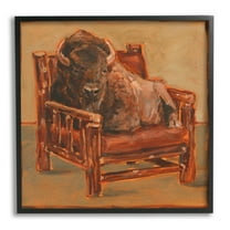 Stupell Industries Bison Lounging in Chair Animals & Insects Painting Black Framed Art Print Wall Art, 12 x 12