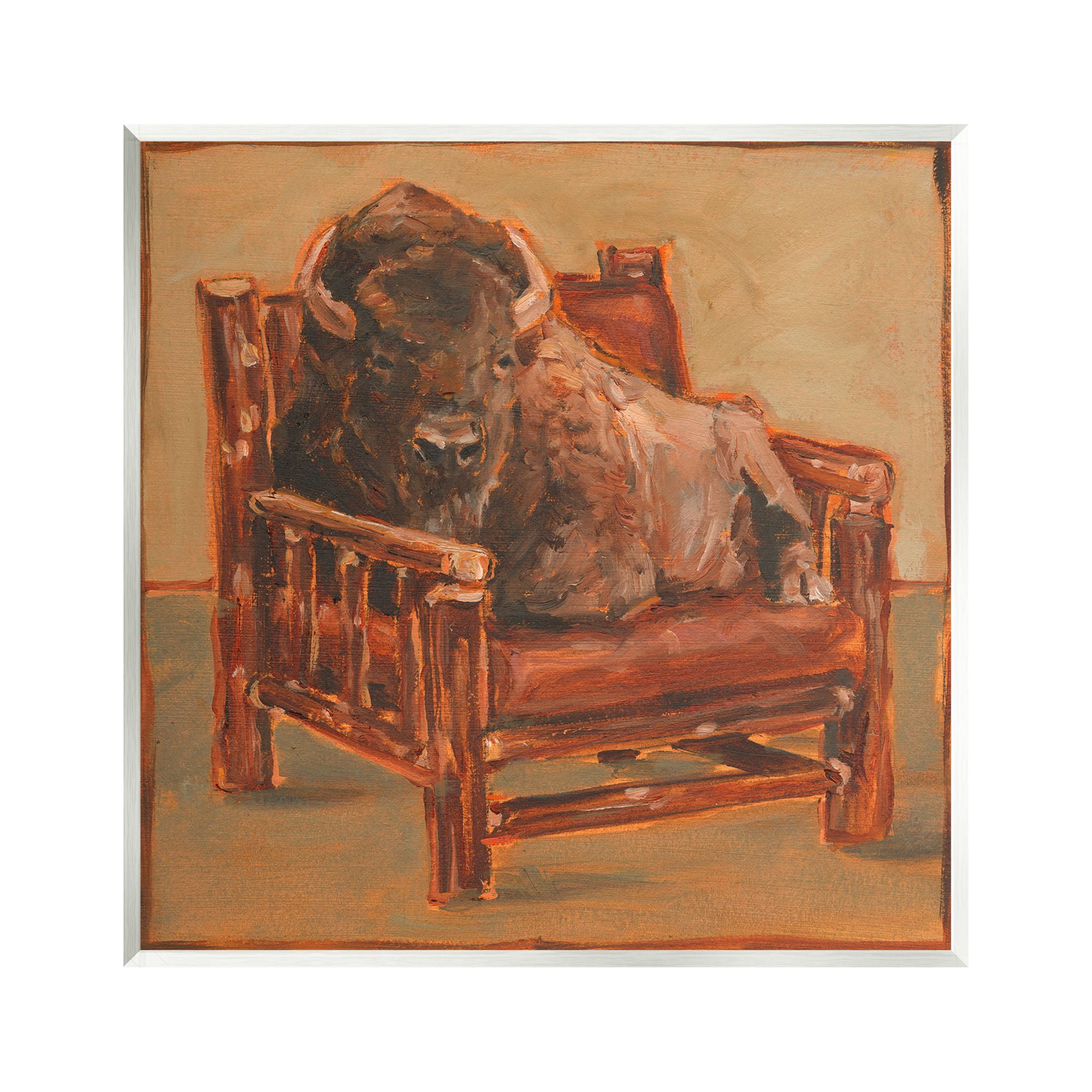 Stupell Industries Bison Lounging in Chair Animals & Insects Painting Unframed Art Print Wall Art, 12 x 12