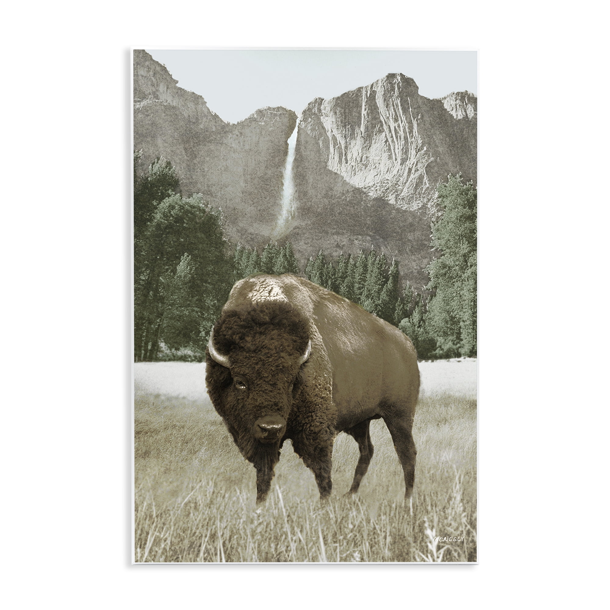 Stupell Industries Bison & Mountain Landscape Animals & Insects Photography Unframed Art Print Wall Art, 13 x 19