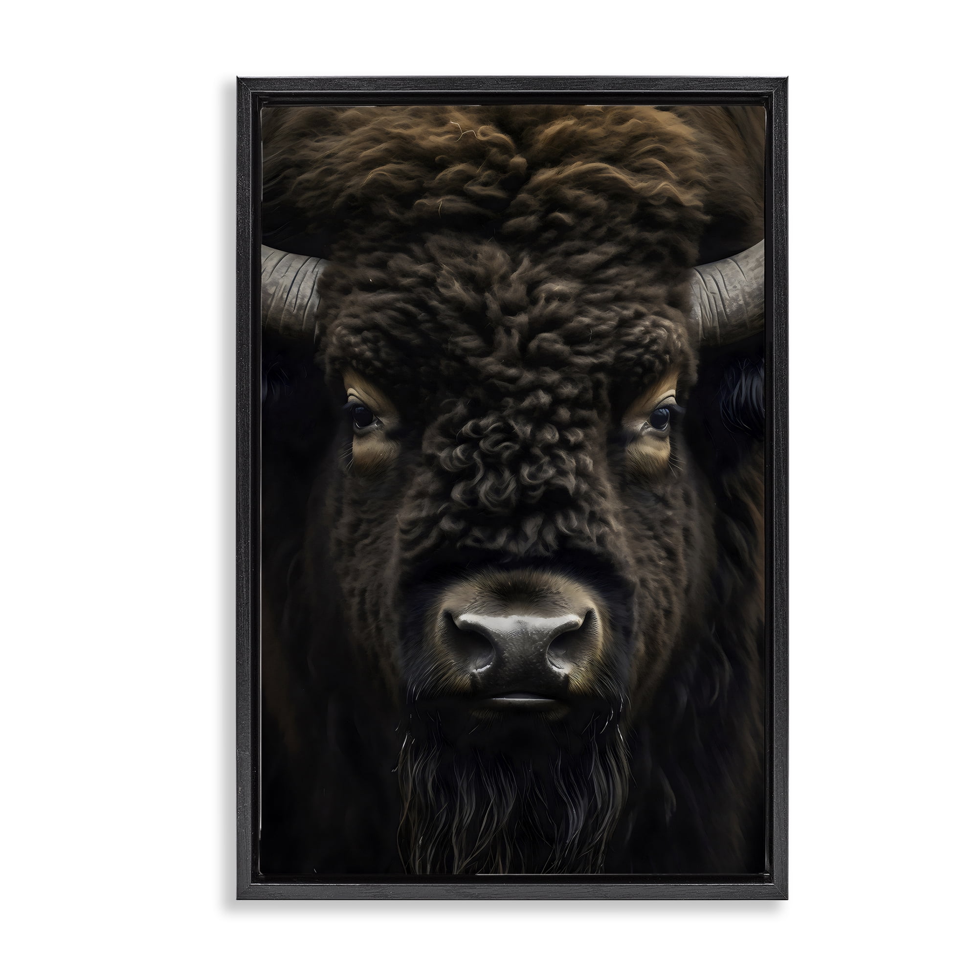 Stupell Industries Bison Portrait Close Up Black Framed Floater Canvas Wall Art, design by Creative Studio