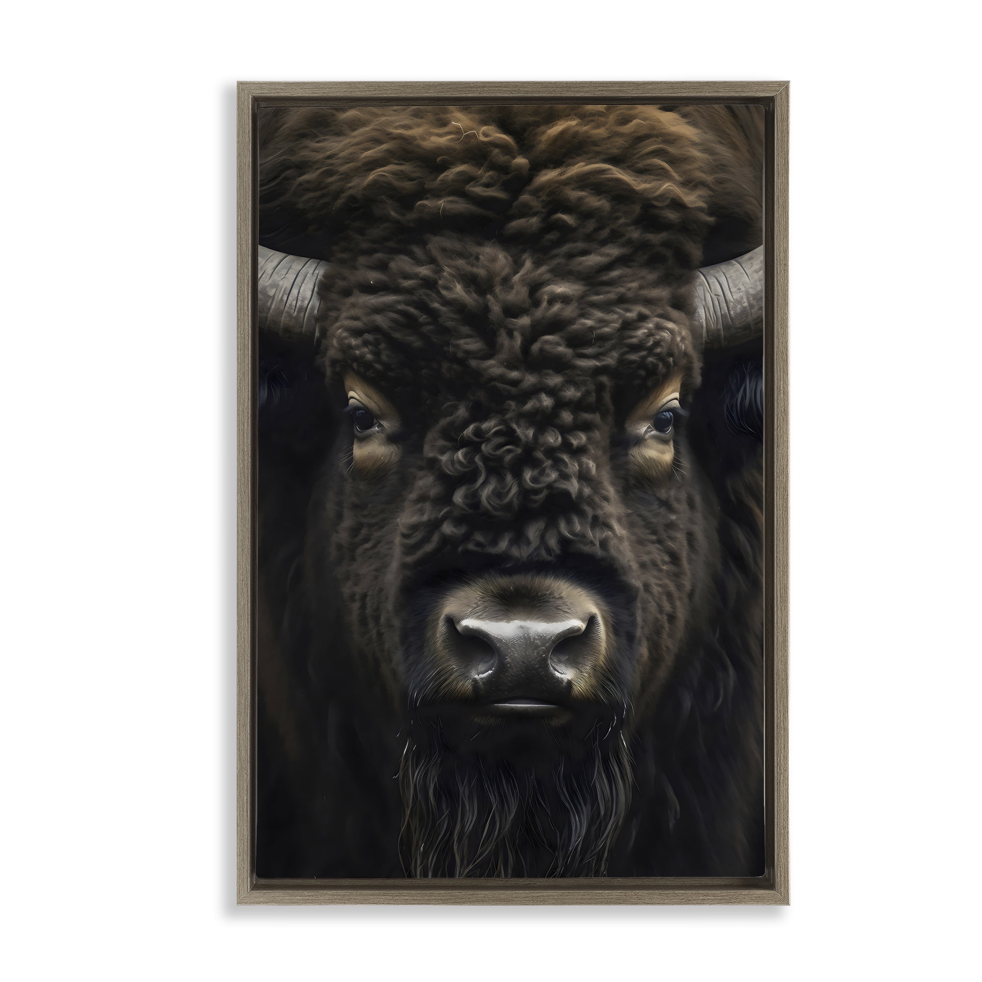 Stupell Industries Bison Portrait Close Up Brown Framed Floater Canvas Wall Art, design by Creative Studio