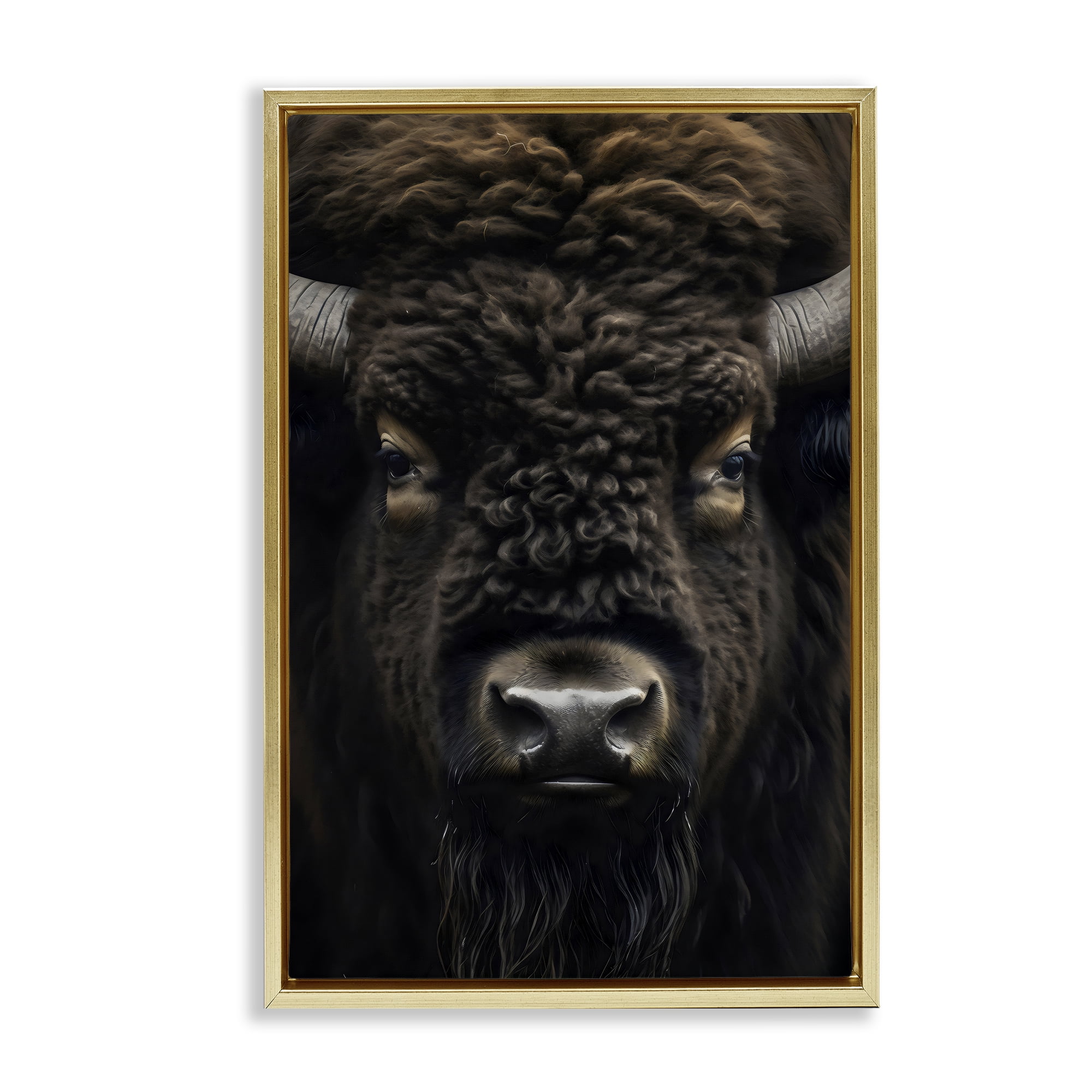 Stupell Industries Bison Portrait Close Up Gold Framed Floater Canvas Wall Art, design by Creative Studio