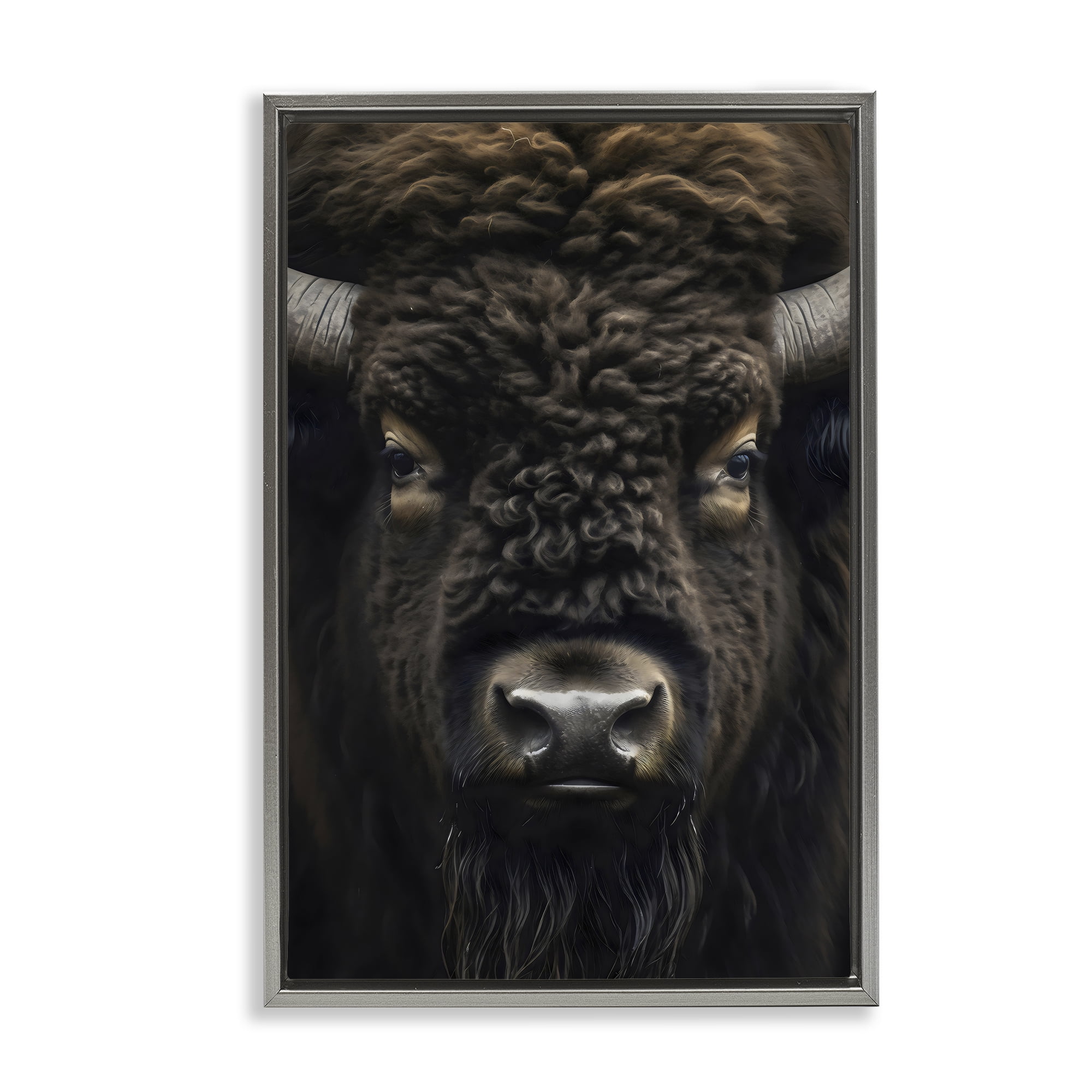 Stupell Industries Bison Portrait Close Up Gray Framed Floater Canvas Wall Art, design by Creative Studio