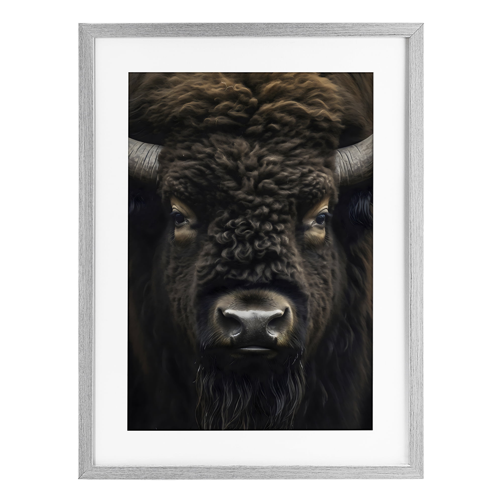 Stupell Industries Bison Portrait Close Up Gray Framed Print Under Glass, design by Creative Studio