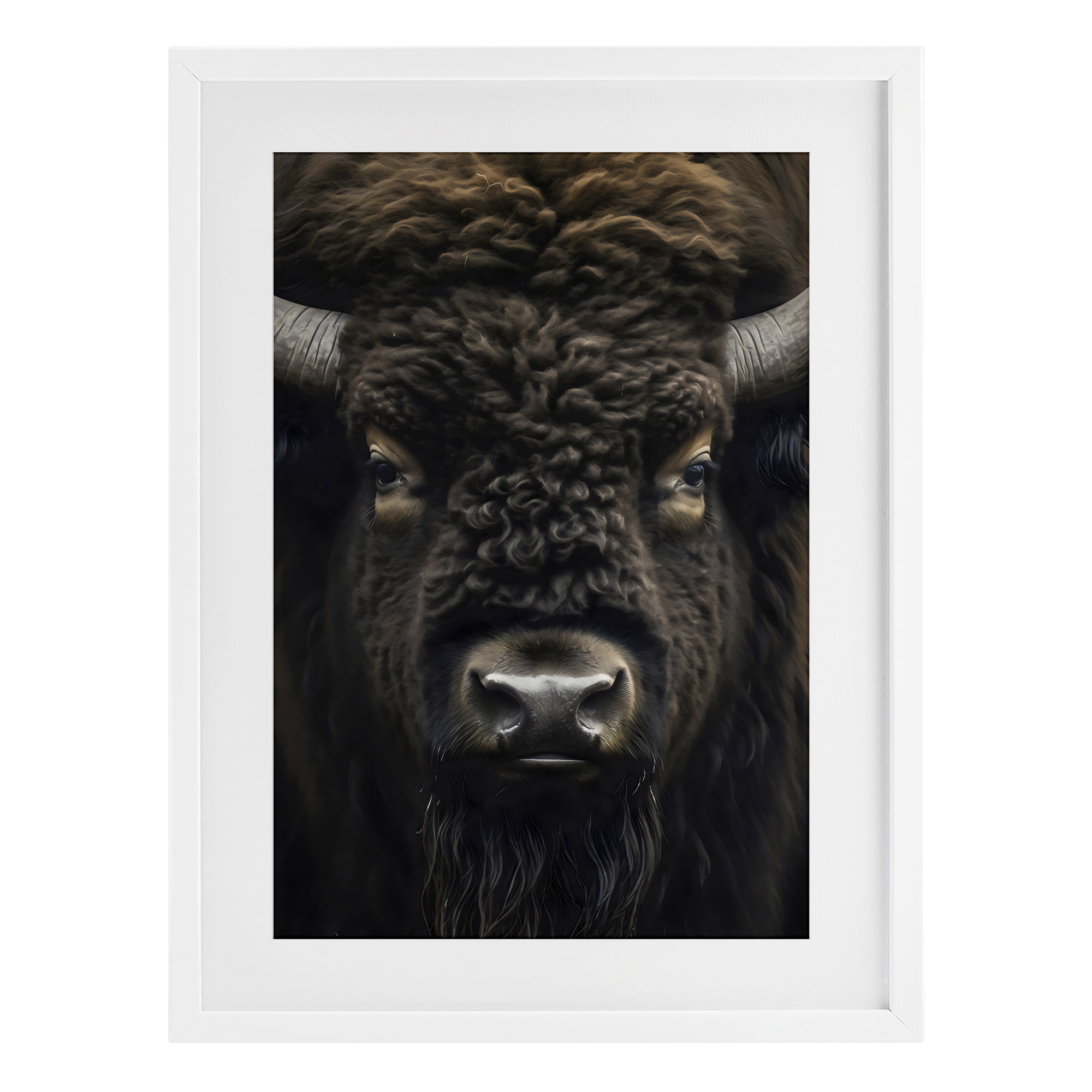 Stupell Industries Bison Portrait Close Up White Framed Print Under Glass, design by Creative Studio