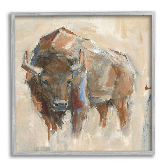 Stupell Industries Bison Portrait Country Wildlife Painting Painting Gray Framed Art Print Wall Art, Design by Ethan Harper