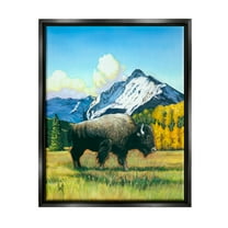 Stupell Industries Bison Rural Mountain Painting Animals & Insects Painting Black Floater Framed Art Print Wall Art, 17 x 21