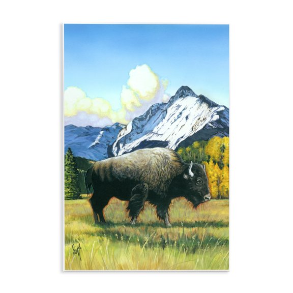 Stupell Industries Rustic Lodge Bison Rural Mountain Wall Plaque Art, 10 x 15, by Scott Westmoreland
